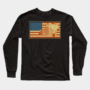 Hot Rod Roadster American Flag Long Sleeve T-Shirt